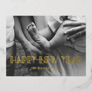Postal Festiva Con Relieve Metalizado Arte retro deco Feliz Año Nuevo foto