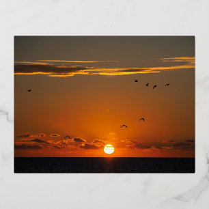 Postal Festiva Con Relieve Metalizado Atardecer en Cayeux sur Mer, Francia