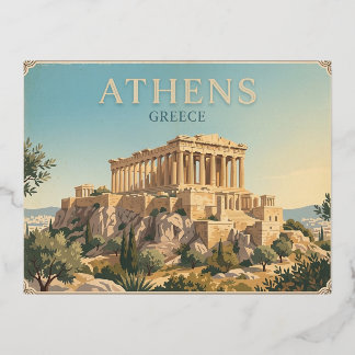 Postal Festiva Con Relieve Metalizado Athens Greece Vintage Travel Postcard
