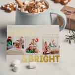 Postal Festiva Con Relieve Metalizado Audaz modernidad de tres fotos Merry y oro brillan<br><div class="desc">Envíe cálidos deseos esta temporada navideña con esta original y bonita y audaz postal moderna de tres fotos alegres y brillantes vacaciones de Relieve metalizado dorado. Su diseño, sencillo y minimalista, presenta elementos inspirados en el boho en el Relieve metalizado dorado. Celebrando el espíritu festivo de diciembre, este diseño le...</div>