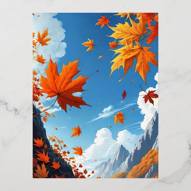 Postal Festiva Con Relieve Metalizado Authumn leaves (Anverso)