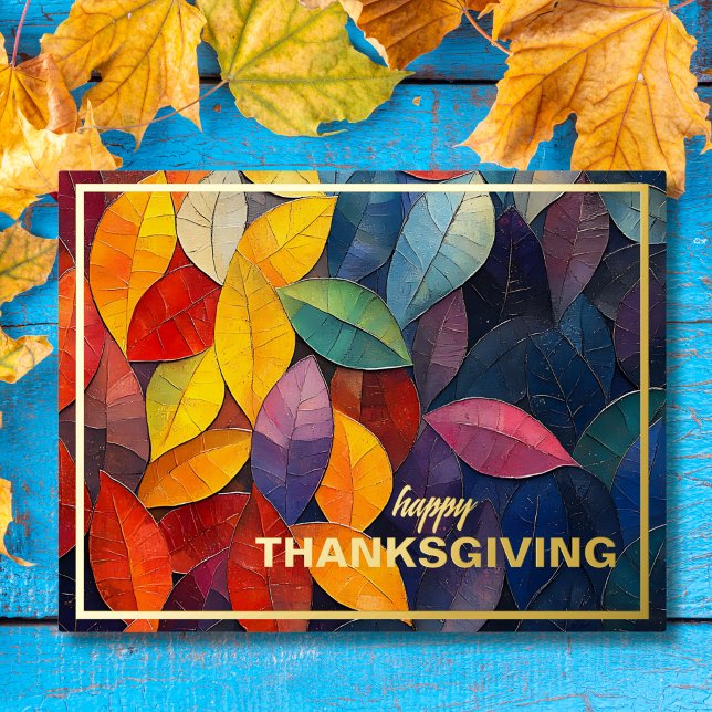 Postal Festiva Con Relieve Metalizado Autumn deja el día de gracias (Subido por el creador)