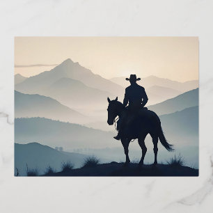 Postal Festiva Con Relieve Metalizado Aventura de vaquero rural al aire libre Escape de