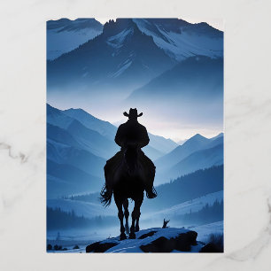 Postal Festiva Con Relieve Metalizado Aventura de vaquero rural al aire libre Escape de 