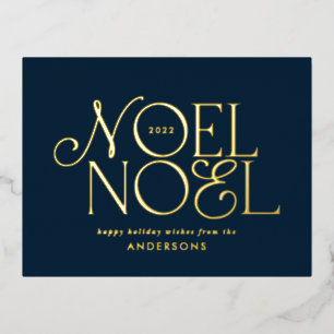 Postal Festiva Con Relieve Metalizado azul geométrico Noel escritura elegante moderno