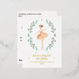 Postal Festiva Con Relieve Metalizado bailarina acuarela botánica linda 