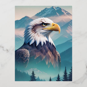 Postal Festiva Con Relieve Metalizado Bald Eagle Doble Exposición Naturaleza animal Wild