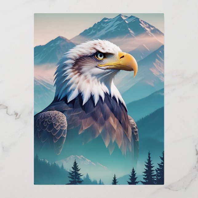 Postal Festiva Con Relieve Metalizado Bald Eagle Doble Exposición Naturaleza animal Wild (Anverso)