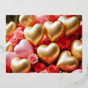 Postal Festiva Con Relieve Metalizado Ballons Love Tender Romantic Beautiful Gift