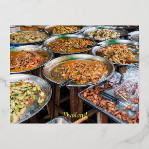 Postal Festiva Con Relieve Metalizado Bandas de comida tailandesa picante