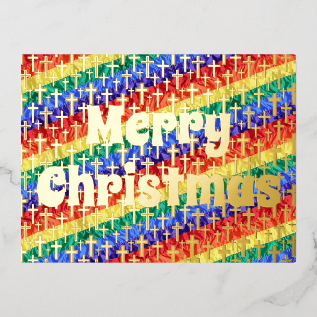Postal Festiva Con Relieve Metalizado Bandera arco iris LGBT Jesús Cruzo Feliz Navidad (Anverso)