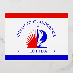 Postal Festiva Con Relieve Metalizado Bandera de Fort Lauderdale, Florida