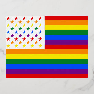 Postal Festiva Con Relieve Metalizado Bandera LGBT USA