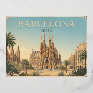 Postal Festiva Con Relieve Metalizado Barcelona Spain Vintage Travel Postcard