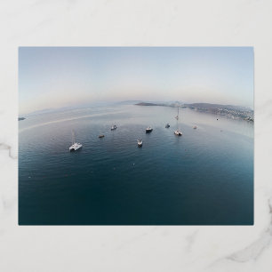 Postal Festiva Con Relieve Metalizado Barcos de tierra curvados