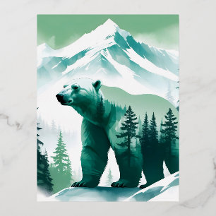 Postal Festiva Con Relieve Metalizado Bear Wildlife Animal Nature Environment Forest Art