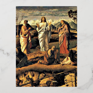 Postal Festiva Con Relieve Metalizado Bellini: Transfiguración de Cristo
