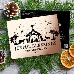 Postal Festiva Con Relieve Metalizado Bendiciones Alegres Navidad Religiosa Natividad