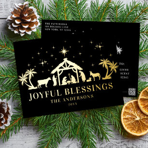 Postal Festiva Con Relieve Metalizado Bendiciones Alegres Navidad Religiosa Natividad