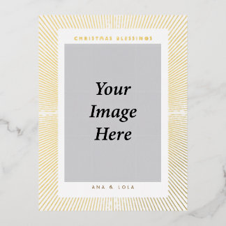 Postal Festiva Con Relieve Metalizado Bendiciones de Navidad Foto Personalizada Rayo de