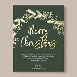 Postal Festiva Con Relieve Metalizado Berry con guión de broche navideño deja verde<br><div class="desc">Navidades de la carta con flor de moras y hojas de pino.</div>