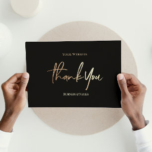 Postal Festiva Con Relieve Metalizado Black Gold Modern Script Gracias Cartas De Relie