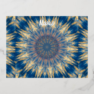 Postal Festiva Con Relieve Metalizado Blue Chakra Kaleidoscope Thunder_Cove
