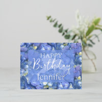 Blue Hydrangeas Blooms Happy Birday Custom Name