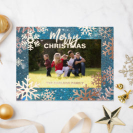 Postal Festiva Con Relieve Metalizado Blue Winter Wonderland Merry Christmas Photo
