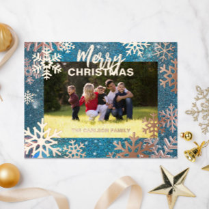 Postal Festiva Con Relieve Metalizado Blue Winter Wonderland Merry Christmas Photo