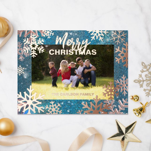 Postal Festiva Con Relieve Metalizado Blue Winter Wonderland Merry Christmas Photo (Subido por el creador)