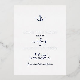 Postal Festiva Con Relieve Metalizado Boda de ancla azul de la Marina Náutica monográfic