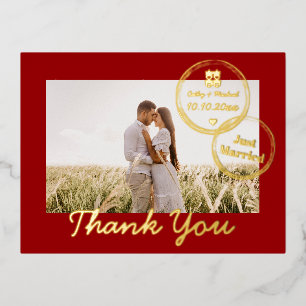 Postal Festiva Con Relieve Metalizado Boda de destino rojo doble felicidad gracias