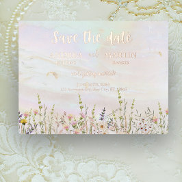 Postal Festiva Con Relieve Metalizado Boda De Flores Aplastante Salva La Fecha