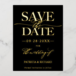 Postal Festiva Con Relieve Metalizado Boda elegante y moderna, guarde la fecha, sin foto