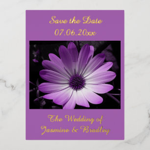 Postal Festiva Con Relieve Metalizado Boda personalizada Purple Daisy Flower Guardar la