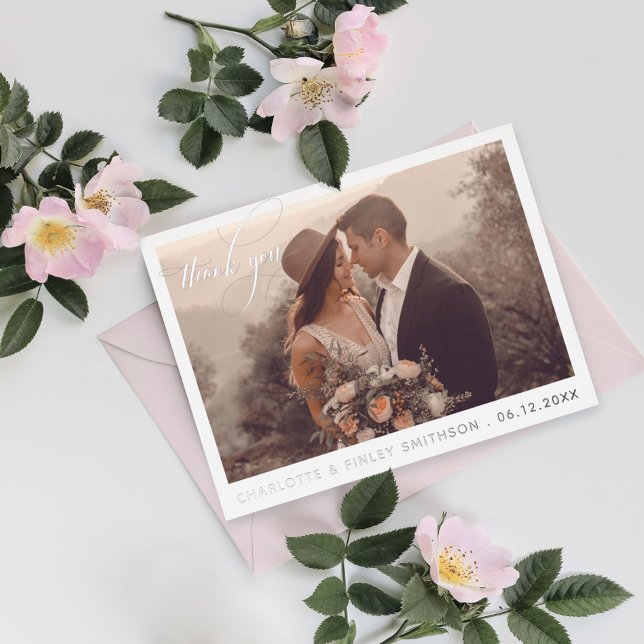 Postal Festiva Con Relieve Metalizado Boda personalizado de caligrafía mínima Gracias (Subido por el creador)