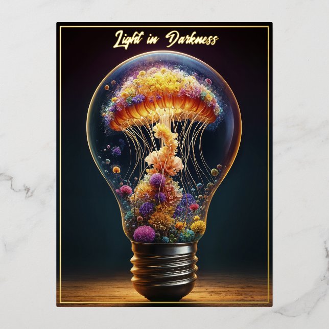 Postal Festiva Con Relieve Metalizado Bombilla de vidrio de gelatina brillante arte de f (Anverso)