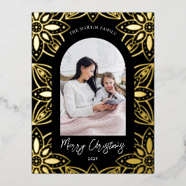 Postal Festiva Con Relieve Metalizado Bonita foto de marco botánico negro