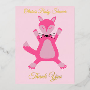 Postal Festiva Con Relieve Metalizado Bonito Bebé Rosa Fox Personalizado