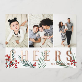 Postal Festiva Con Relieve Metalizado Botánicos tipográficos 3 vítores de Collage de fot