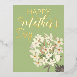 Postal Festiva Con Relieve Metalizado Bouquet floral blanca / Día de la madre