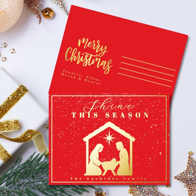 Postal Festiva Con Relieve Metalizado Brilla esta temporada Navidades de Natividad Red G (Subido por el creador)