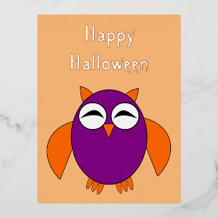 Postal Festiva Con Relieve Metalizado Búho de Halloween Lindo Personalizado