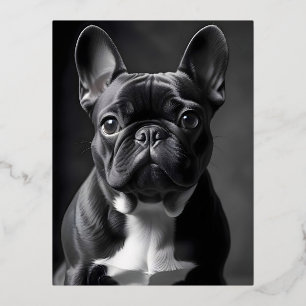 Postal Festiva Con Relieve Metalizado Bulldog francés Perro Adorable Cute Mascota Poster