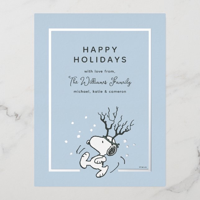Postal Festiva Con Relieve Metalizado Cacahuetes | Foto de Snoopy Reindeer Family (Anverso)