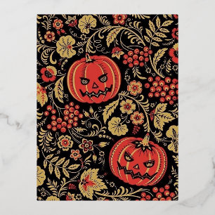 Postal Festiva Con Relieve Metalizado Calabaza ensordecedora