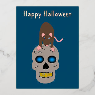 Postal Festiva Con Relieve Metalizado Calavera gótica y Personalizado de Rat Halloween