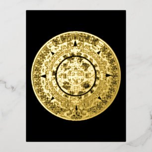 Postal Festiva Con Relieve Metalizado Calendario maya 1 azteca mexicano de soles aztecos