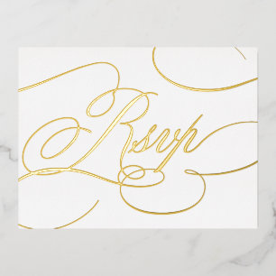 Postal Festiva Con Relieve Metalizado Caligrafía moderna oro y blanco intemporal RSVP